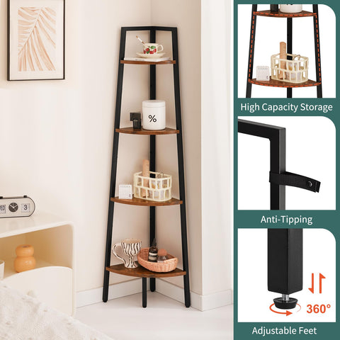 Yoobure 4-Tier Corner Shelf in living room for books and greenery