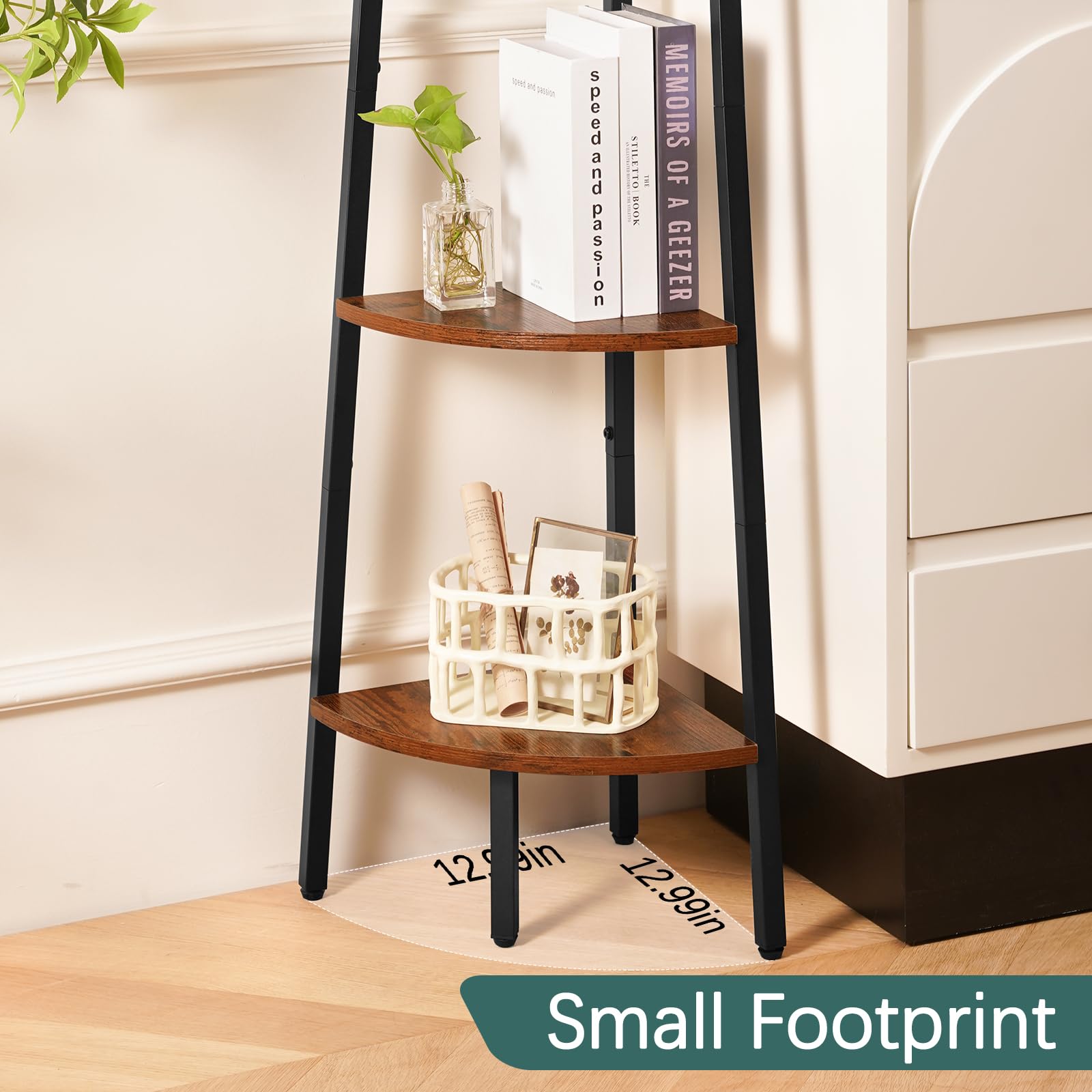 Yoobure 4-Tier Corner Shelf side view demonstrates efficient corner fit