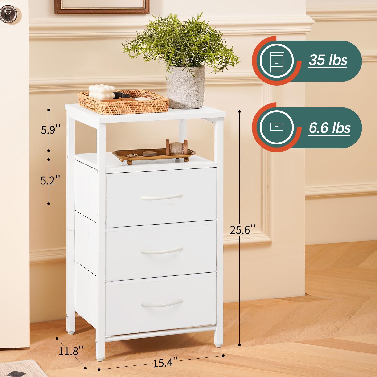 Yoobure storage end table with 3 fabric drawers to declutter small spaces