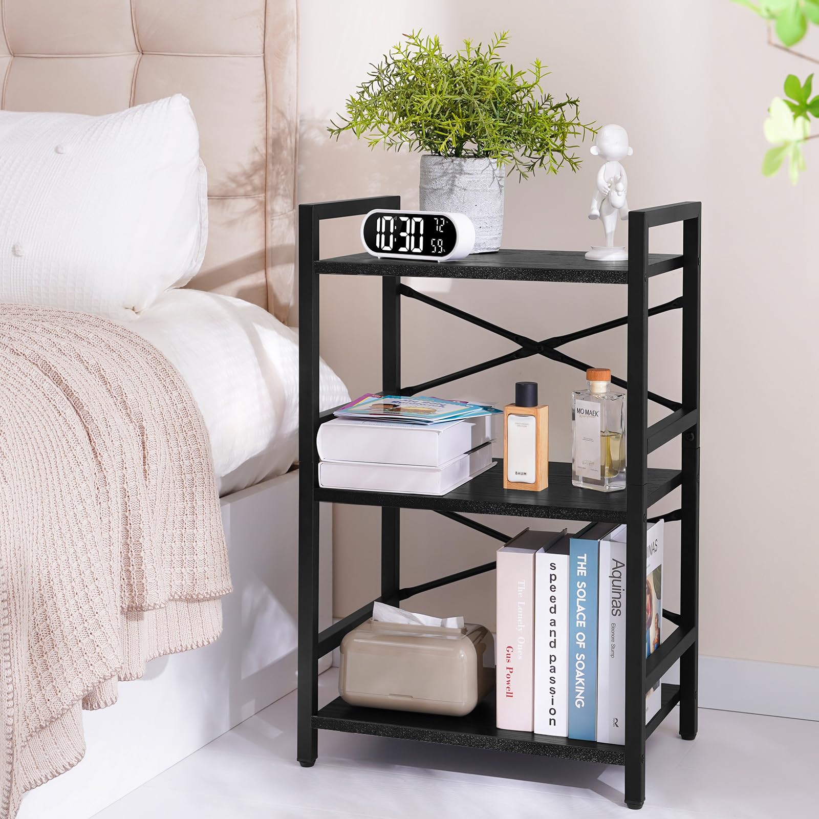 Yoobure Bookshelf adjustable foot pads prevent wobble on uneven floors.