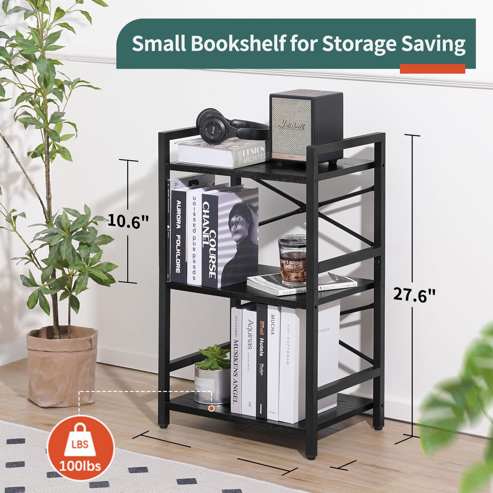 Yoobure Bookshelf with black alloy frame demonstrates sturdy construction.