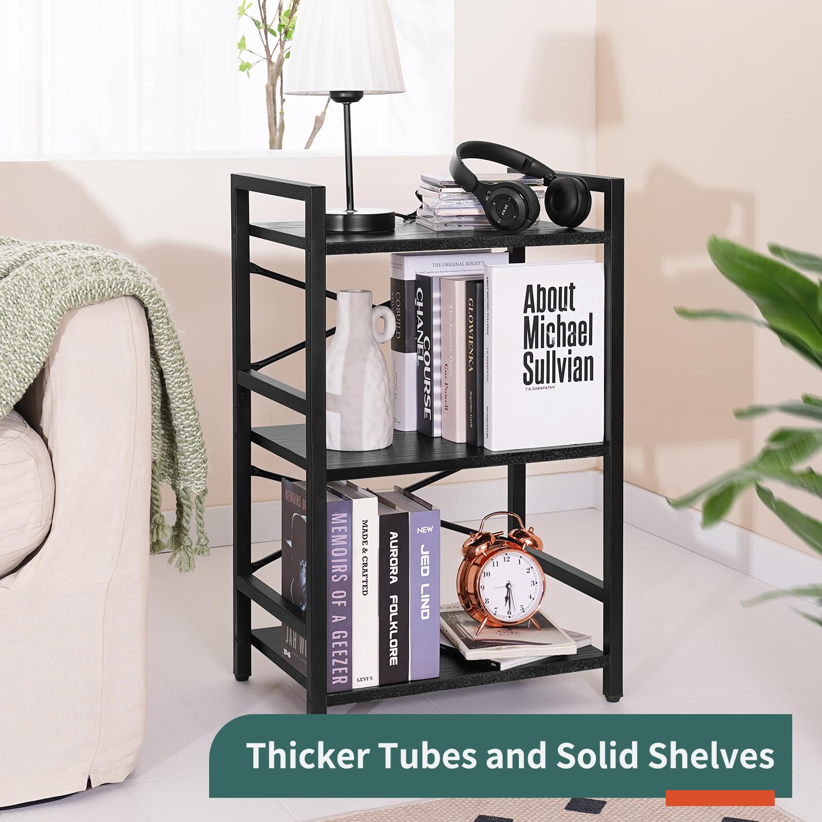 Yoobure Bookshelf middle and bottom shelves maximize storage space.