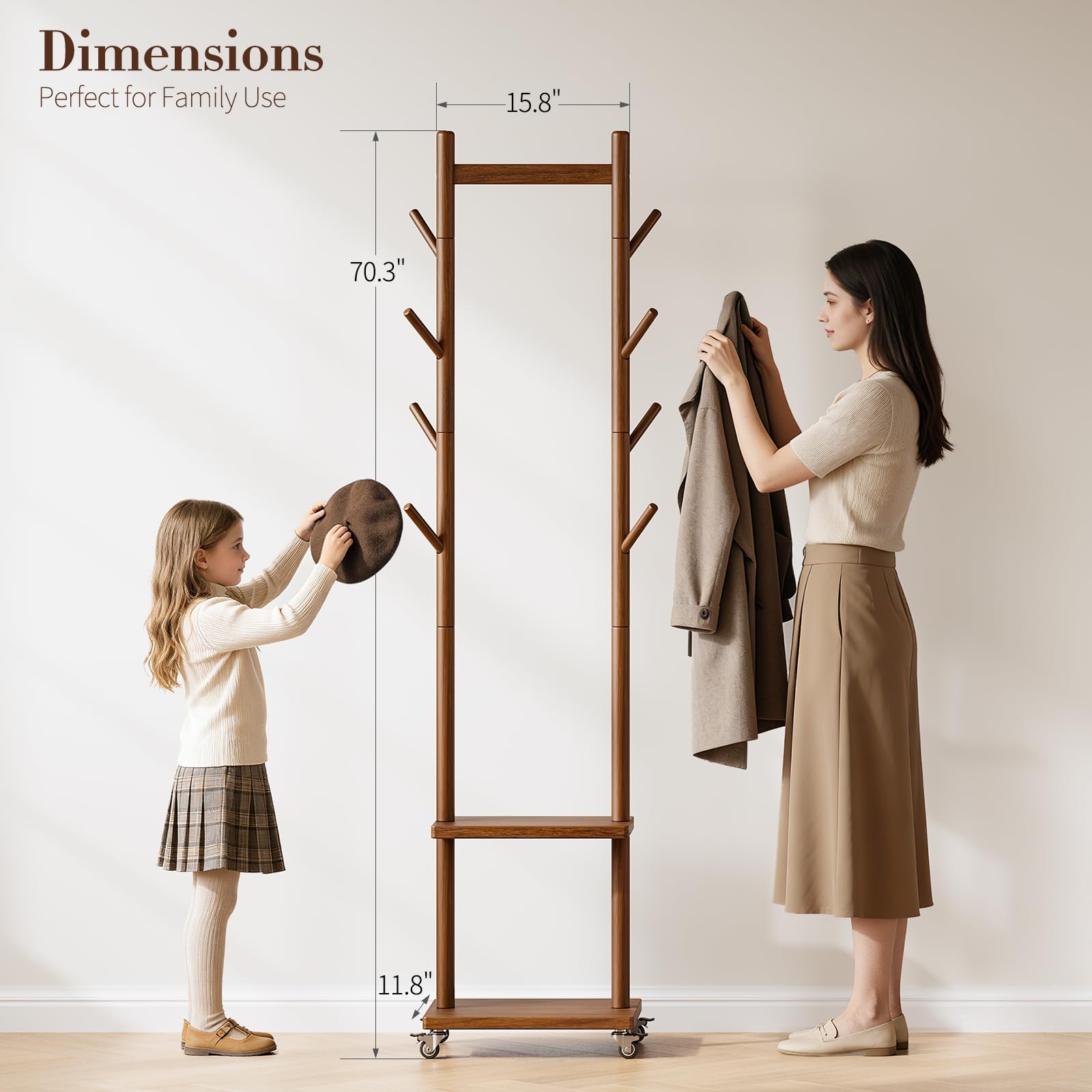 Yoobure coat rack with 8 hooks keeps daily wear organized at a glance.