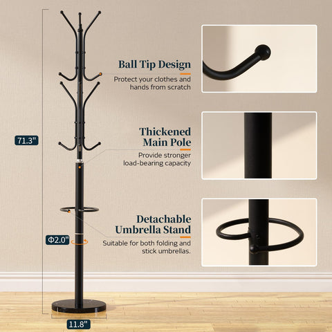 Yoobure heavy-duty steel frame supports heavy coats securely.
