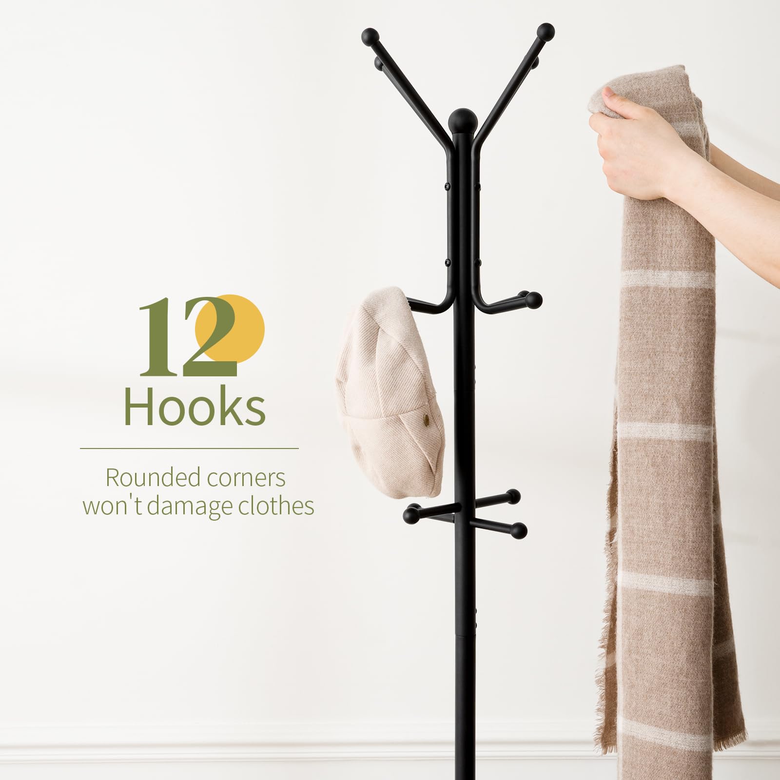 Yoobure coat rack side view shows durable metal construction