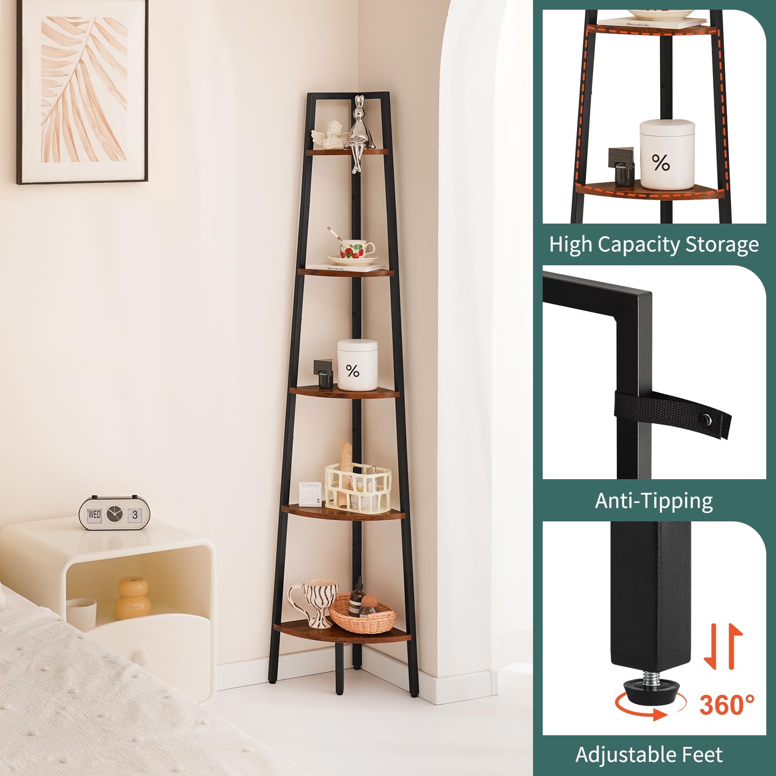 Yoobure corner shelf easy assembly with labeled parts and included tools for quick setup