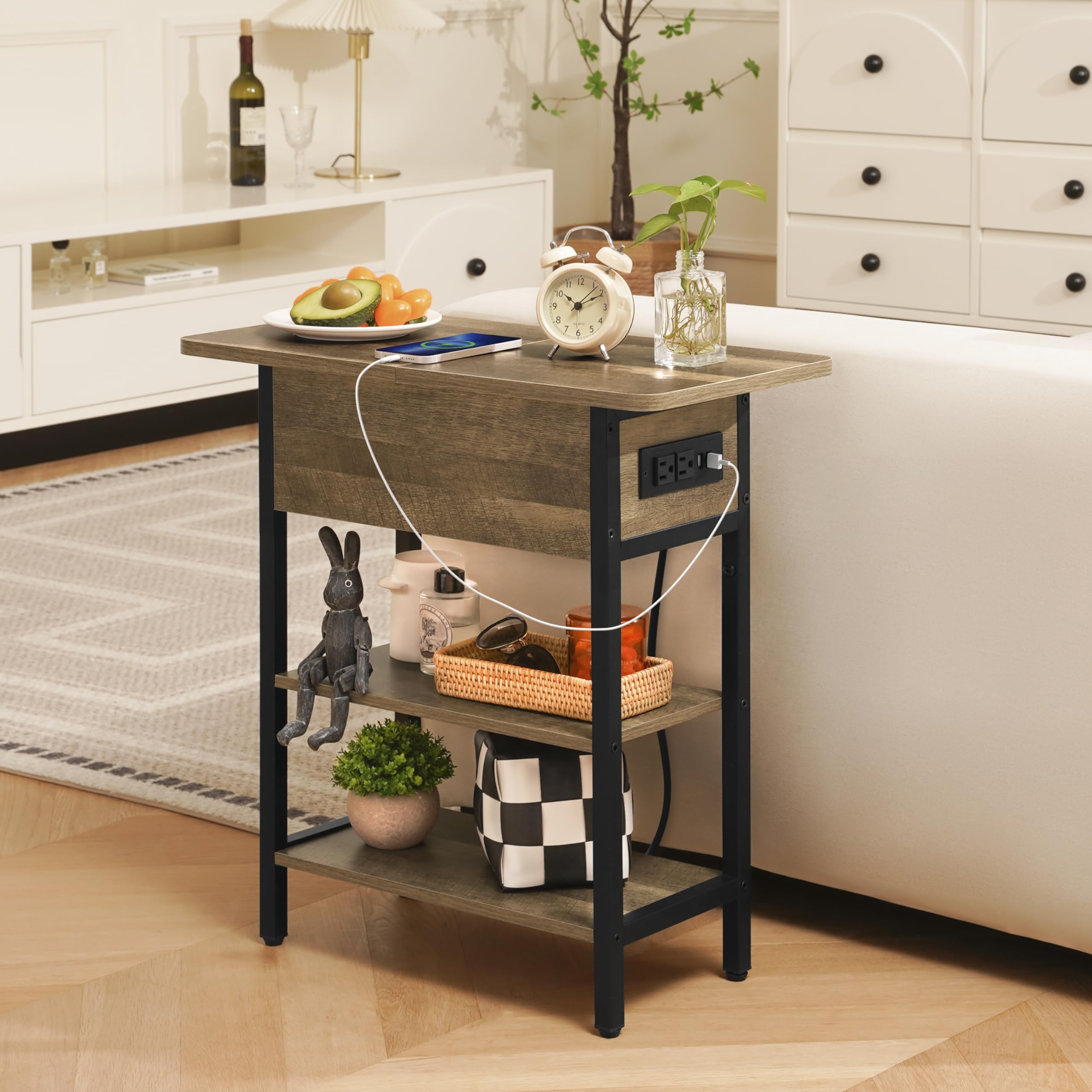 Yoobure end table with two tier storage shelves for organized small items