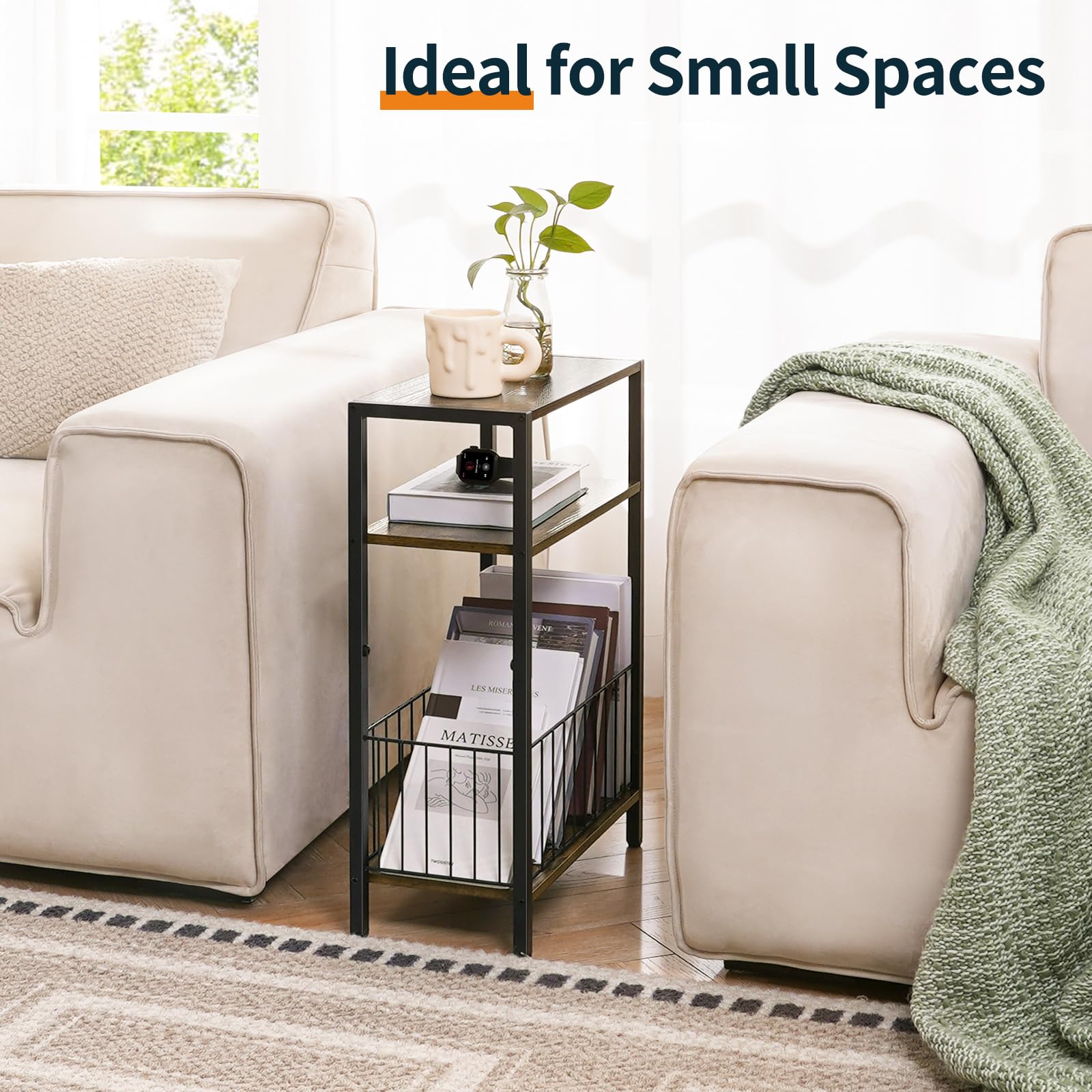 Yoobure end table with adjustable feet stabilizes on uneven floors