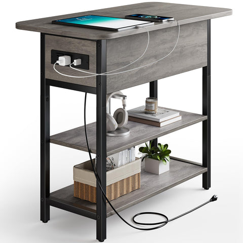 Yoobure end table charging station front view with USB ports for bedside charging.