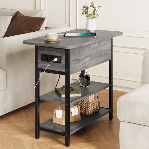 Yoobure end table charging station top view showing accessible outlets and cable routing.