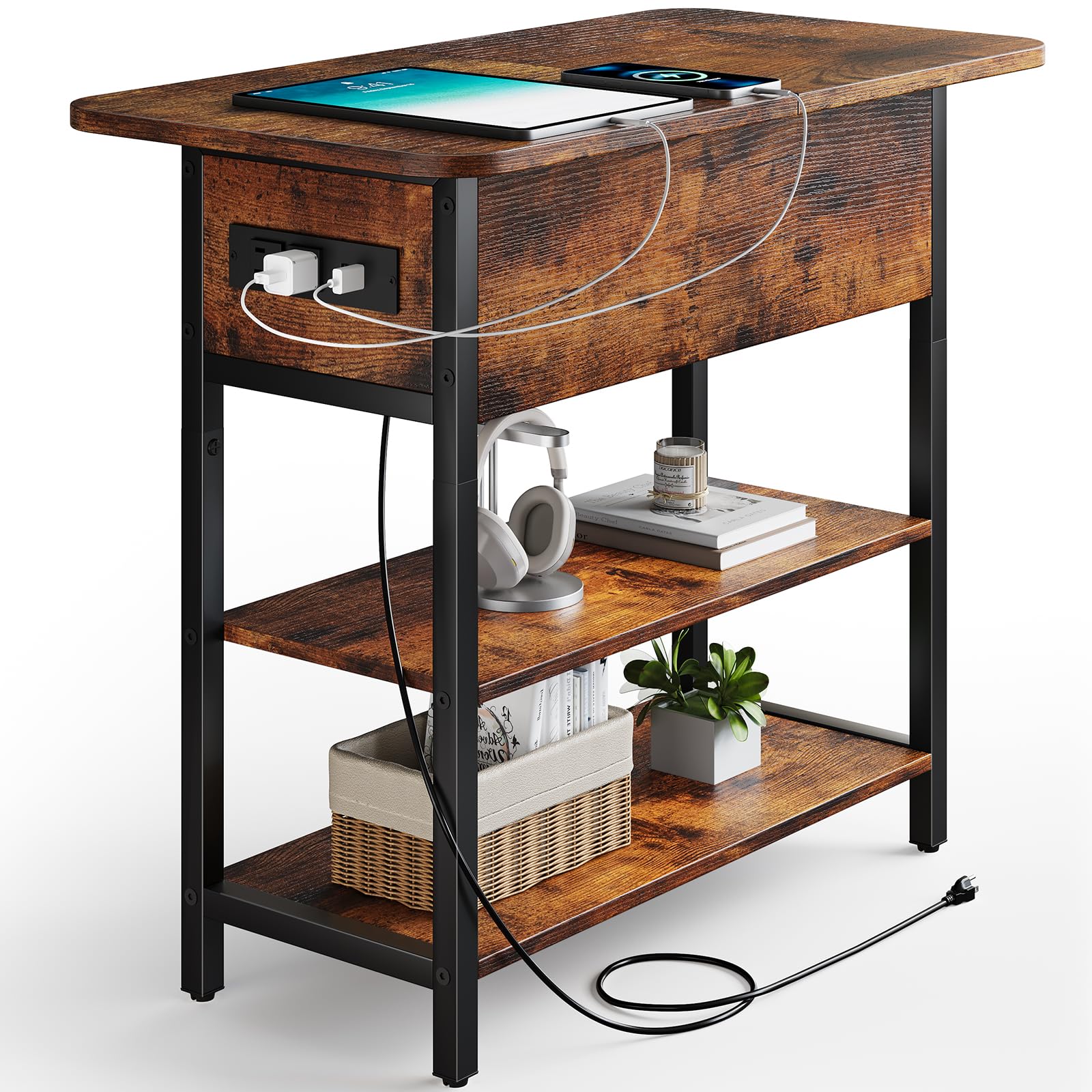 Yoobure end table charging station top view with USB ports and outlets for convenient device charging.