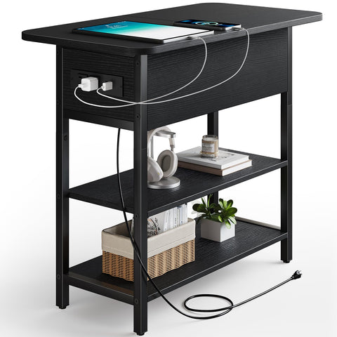 Yoobure end table with charging station beside a sofa, convenient USB ports for devices.