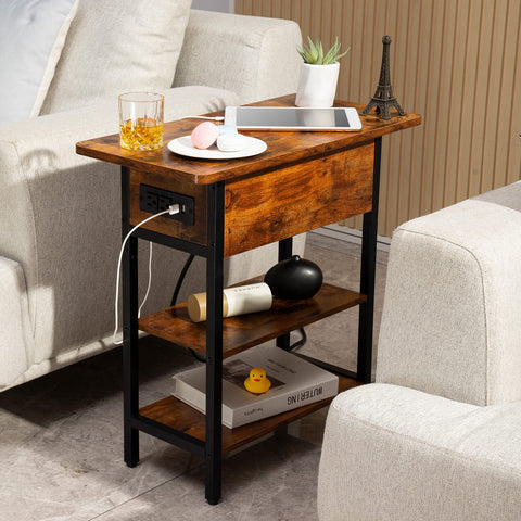 Yoobure end table flip‑top drawer demonstrating hidden storage for remotes and cables.