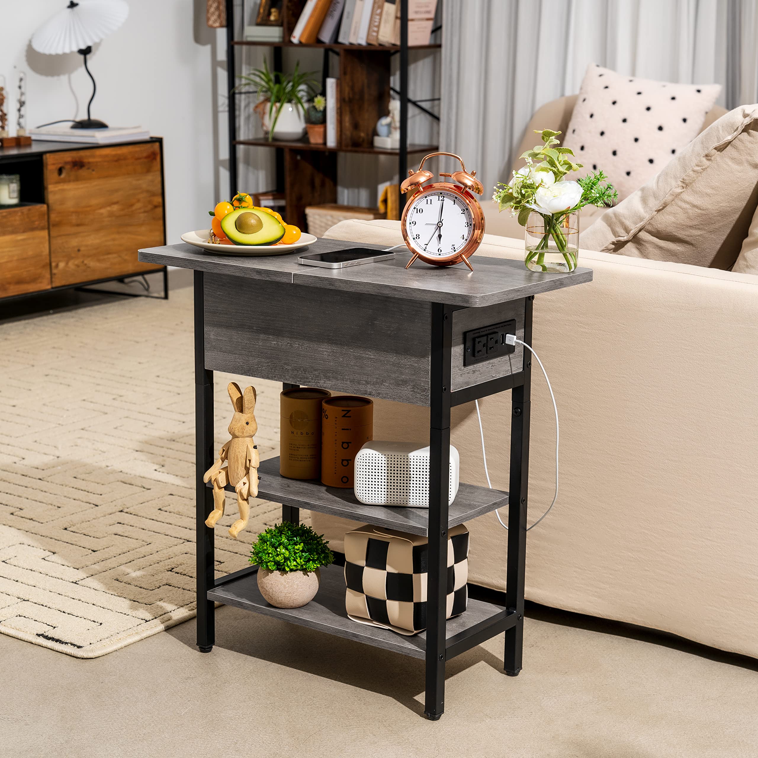 Yoobure end table two shelves beside sofa for extra storage.