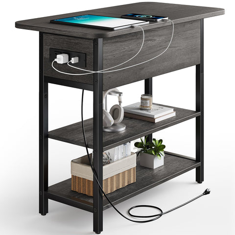 Yoobure end table with charging station front view showing USB ports and outlets for easy charging.