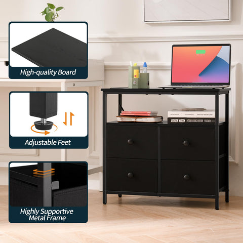 Yoobure four-drawer storage dresser provides organized bedroom storage.