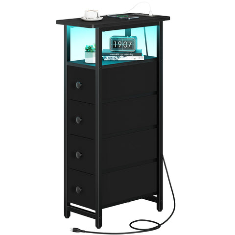 Yoobure LED narrow nightstand with charging station showcases vibrant lighting for bedside charging