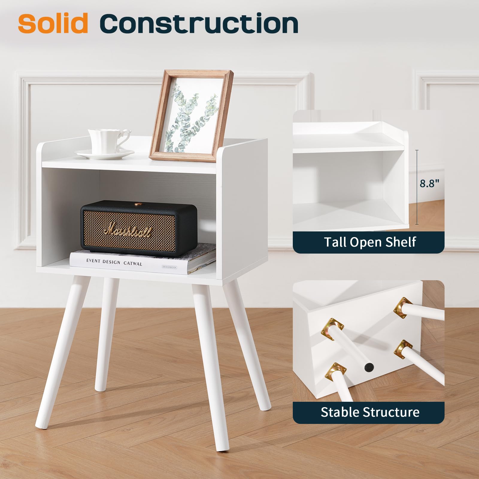 Yoobure mid-century nightstand edge protection keeps items secure on the surface.