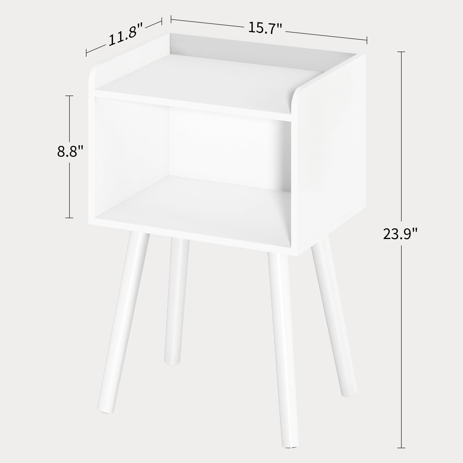 Yoobure mid-century nightstand sturdy wood legs support a heavy lamp.
