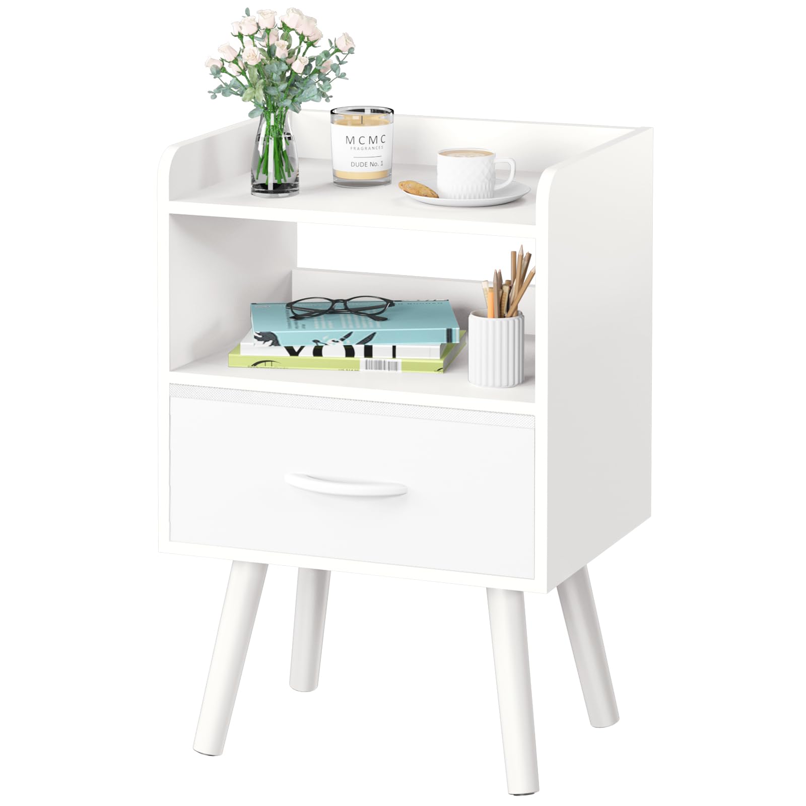 Yoobure modern nightstand with drawer for convenient bedside storage.