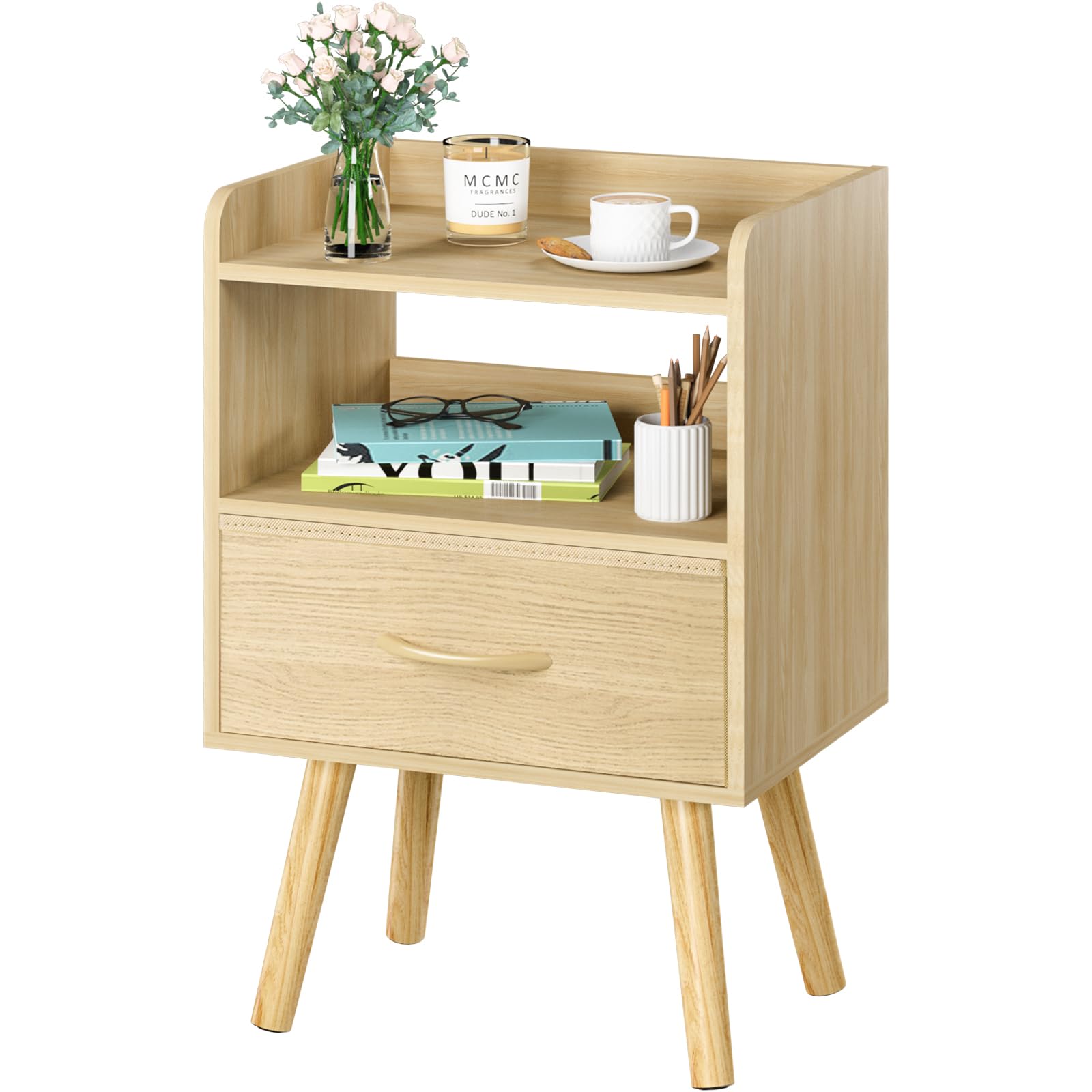 Yoobure modern nightstand with fabric drawer for private bedside storage