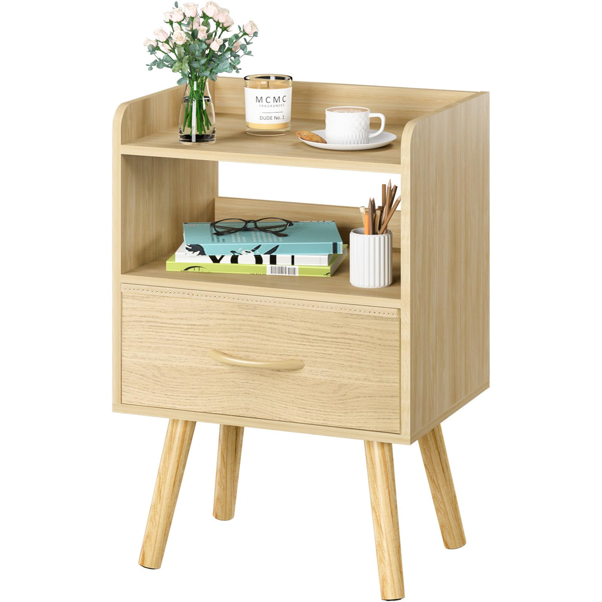 Yoobure modern nightstand with fabric drawer for private bedside storage