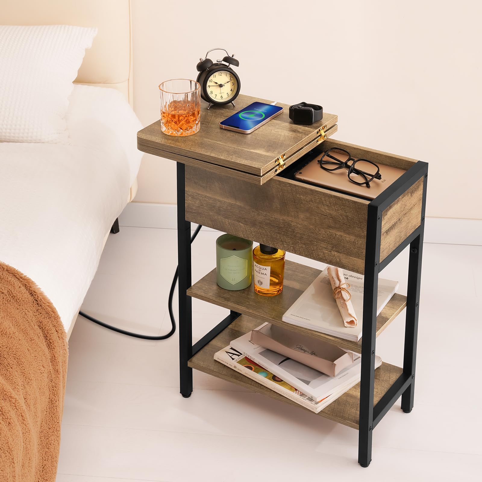 Yoobure narrow end table fits tight spaces with a compact design
