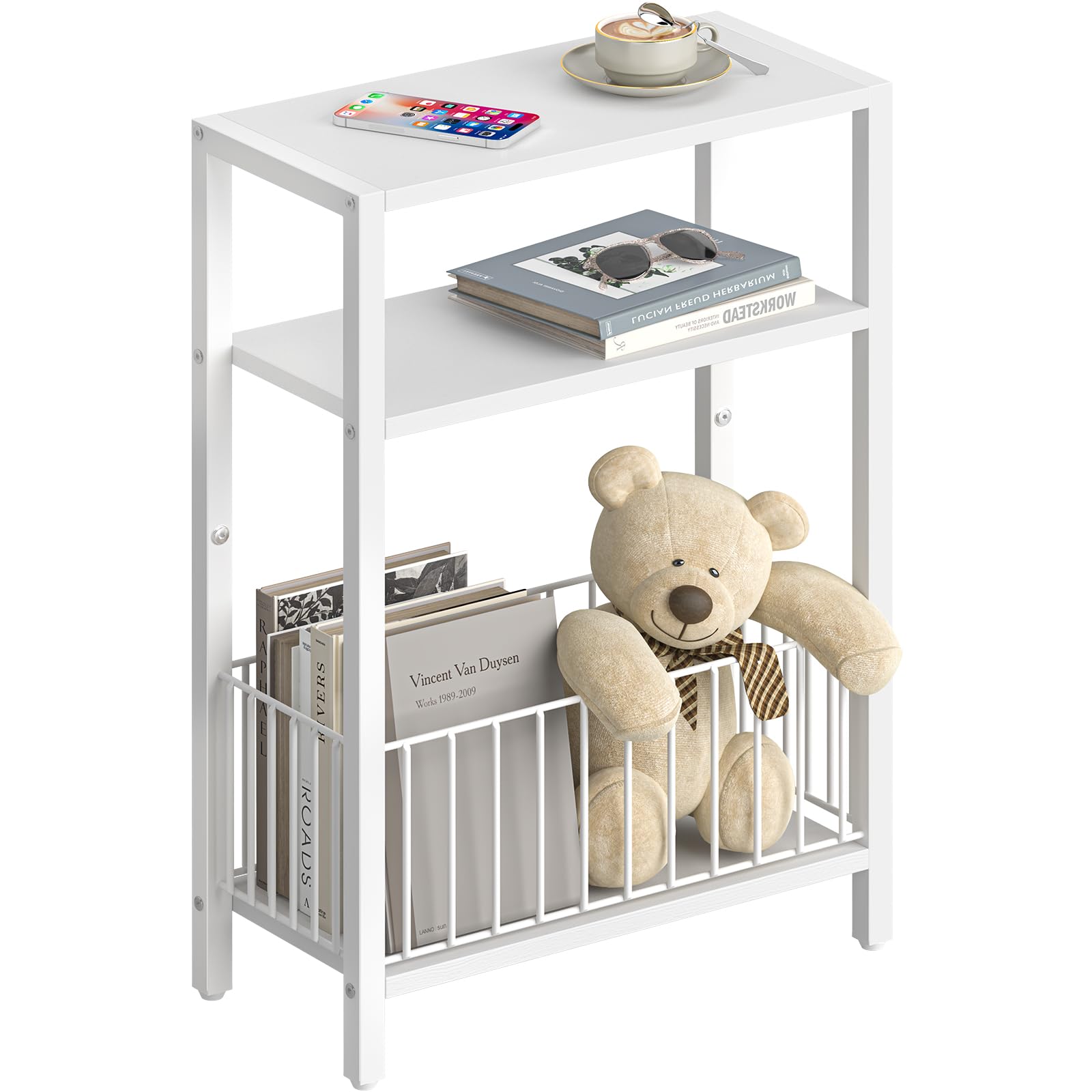 Yoobure narrow side table with storage basket for compact living spaces