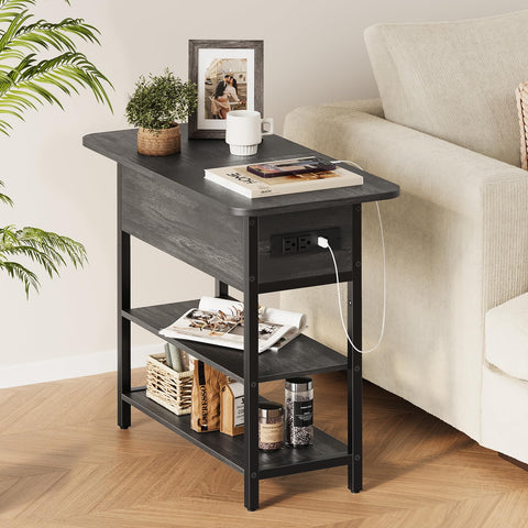 Yoobure narrow side table with storage shelves in a compact living space.