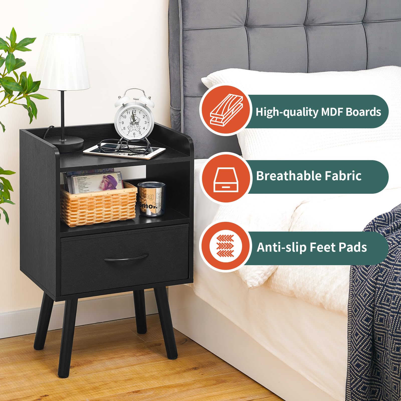 Yoobure night stand back panel adds stability and clean lines