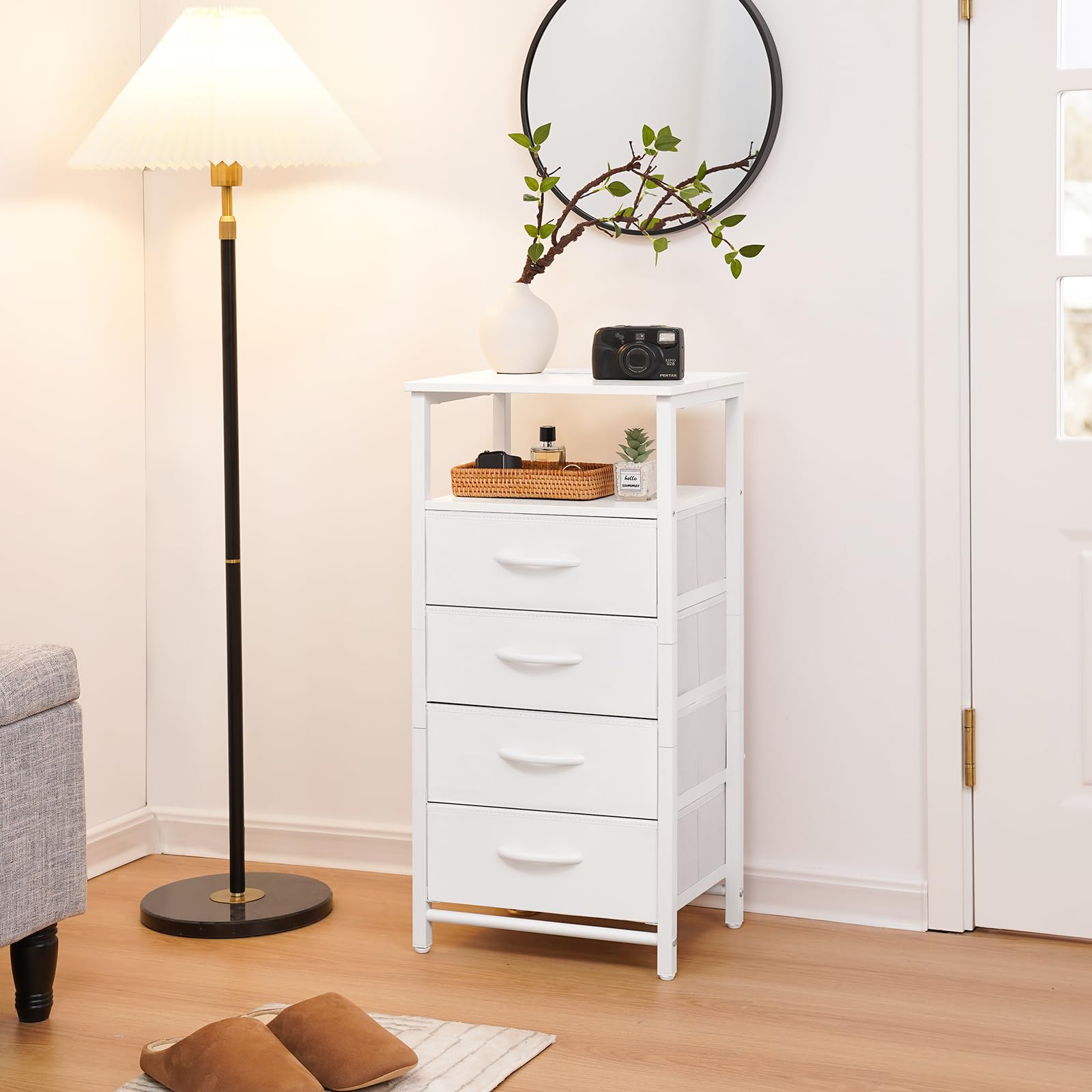 Durable fabric panels keep a modern look in the Yoobure night stand.