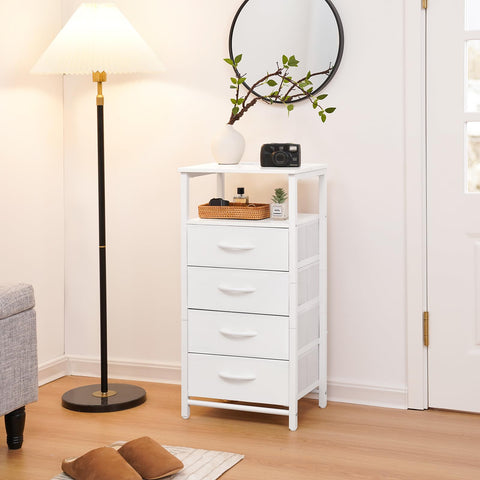 Durable fabric panels keep a modern look in the Yoobure night stand.