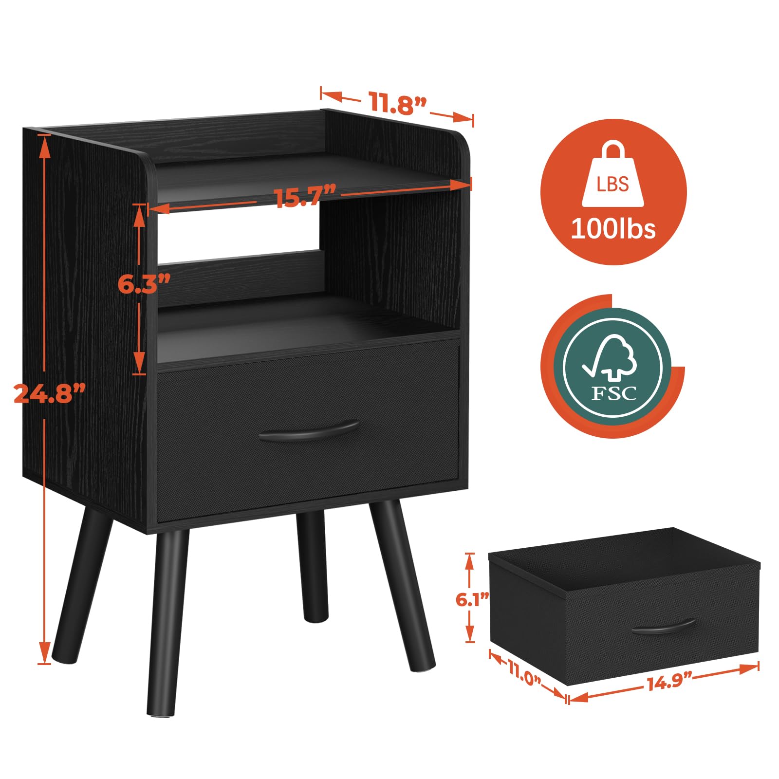 Yoobure night stand with edge protected tabletop to prevent slips