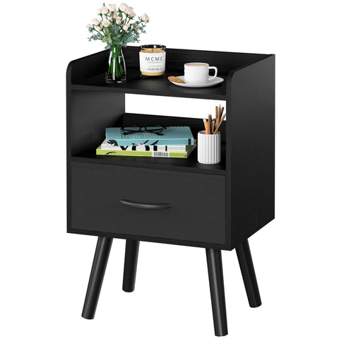 Yoobure night stand with fabric drawer and open shelf for tidy bedside storage
