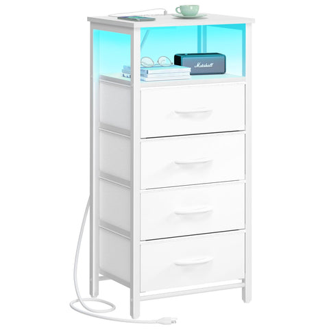 Yoobure night stand with LED lighting provides ambient glow and bedside convenience.
