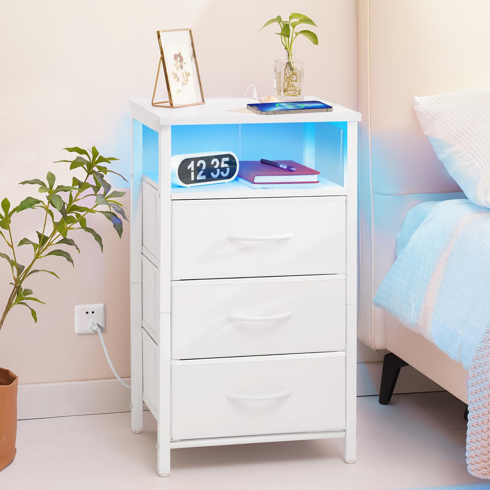 Yoobure bedside table with USB ports and outlets for easy charging