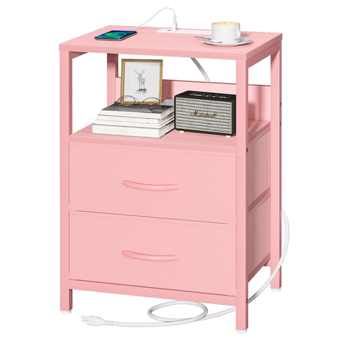 Yoobure nightstand with charging station keeps devices powered and within reach.
