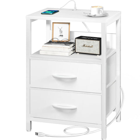 Yoobure nightstand with charging station front view showing USB ports and outlets for devices