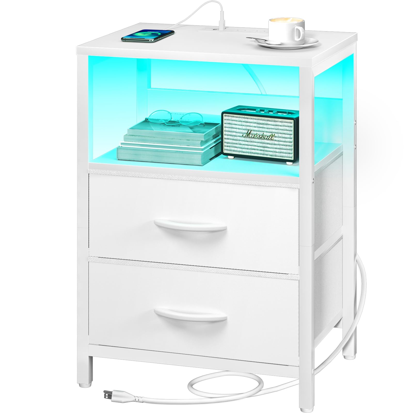 Yoobure nightstand with charging station and USB outlets for easy device charging.