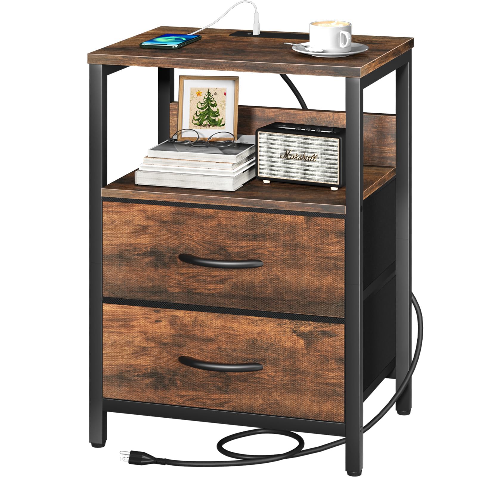 Yoobure nightstand with charging station keeps bedside devices powered and organized