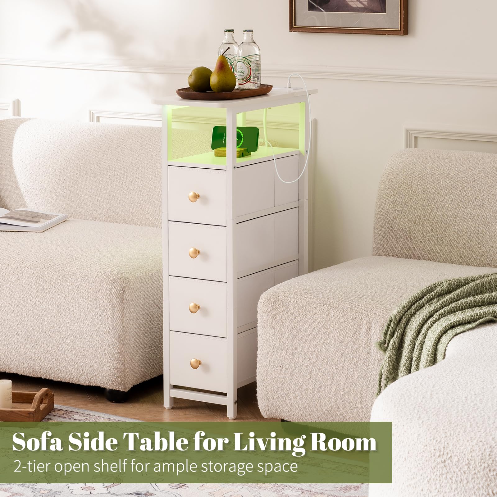 Yoobure nightstand with fabric drawers for clothes and accessories.