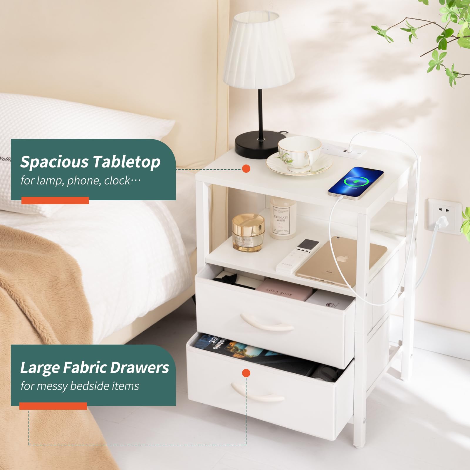 Yoobure nightstand durable wood and steel frame for long-lasting stability