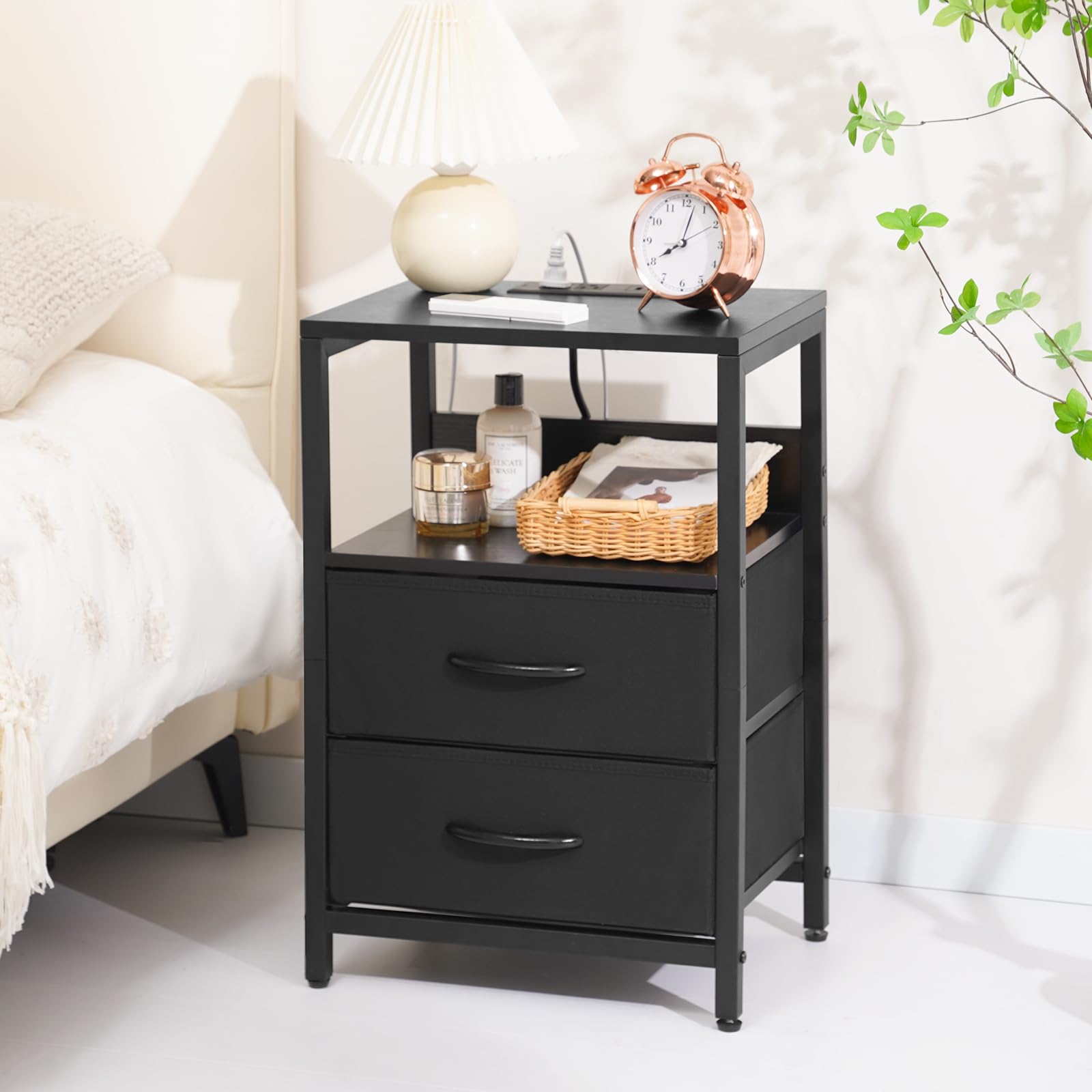 Yoobure nightstand easy-assembly with labeled parts and included tools.