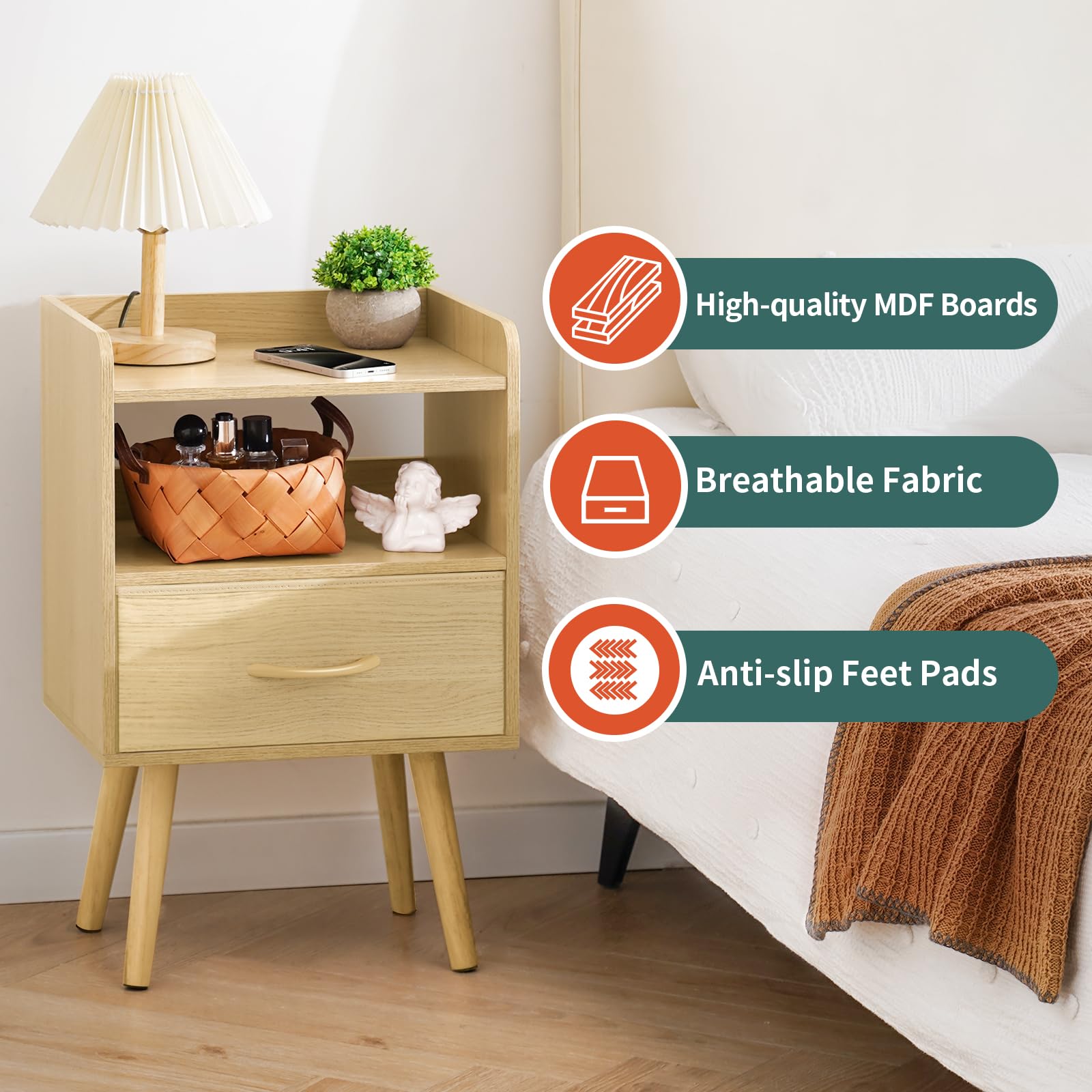 Yoobure nightstand open storage shelf holds books and clock