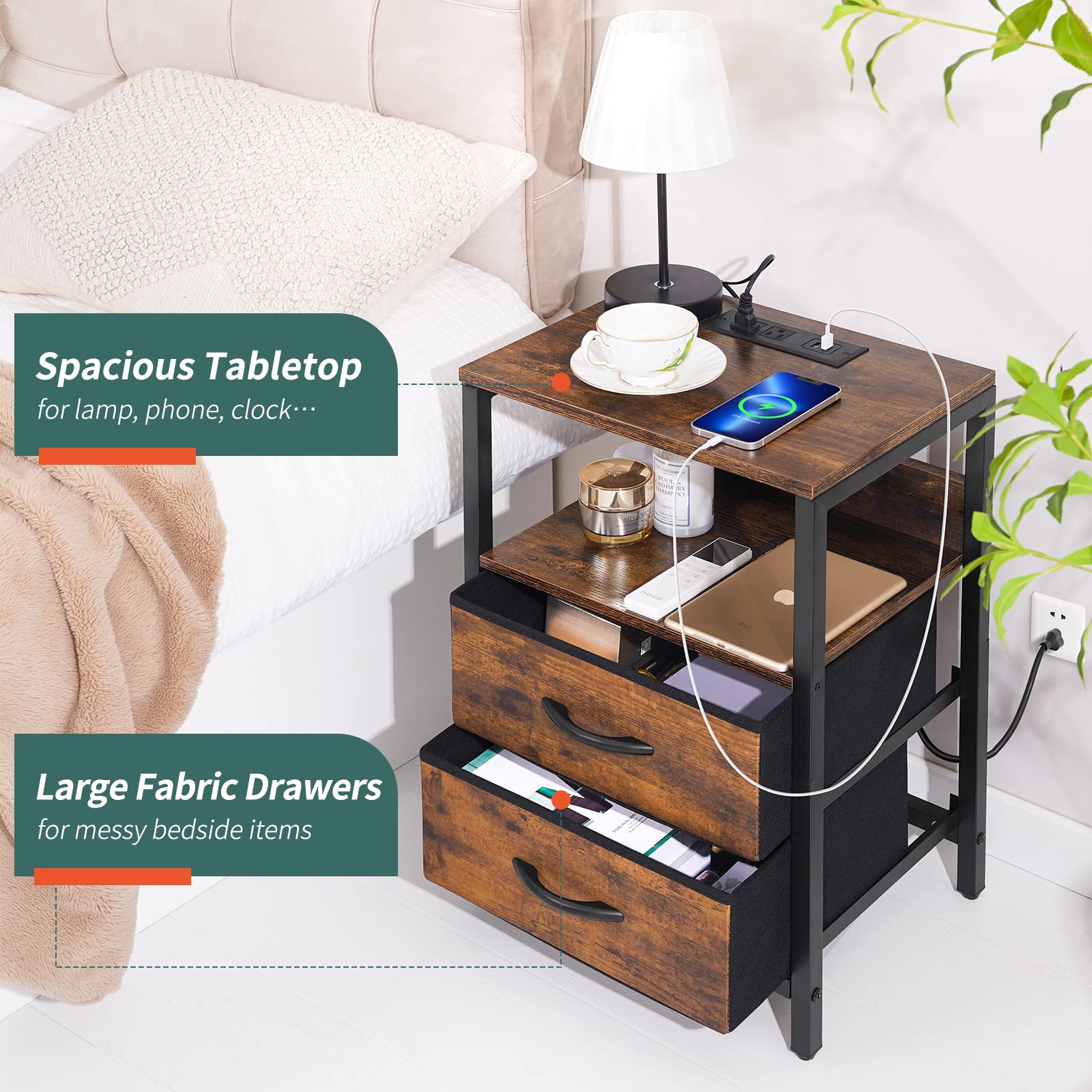 Yoobure nightstand rustic brown finish adds warm, timeless style to a bedroom
