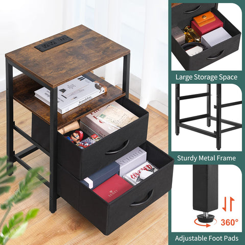 Yoobure nightstand rustic brown finish adds warm style to rooms