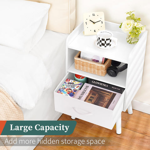 Yoobure nightstand with solid wood legs for sturdy support.