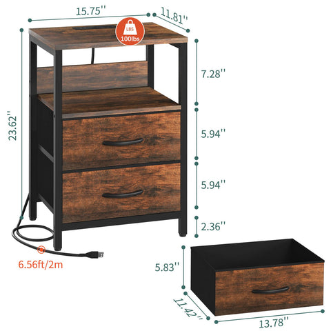 Yoobure nightstand features durable wood and steel construction supporting up to 100 lbs