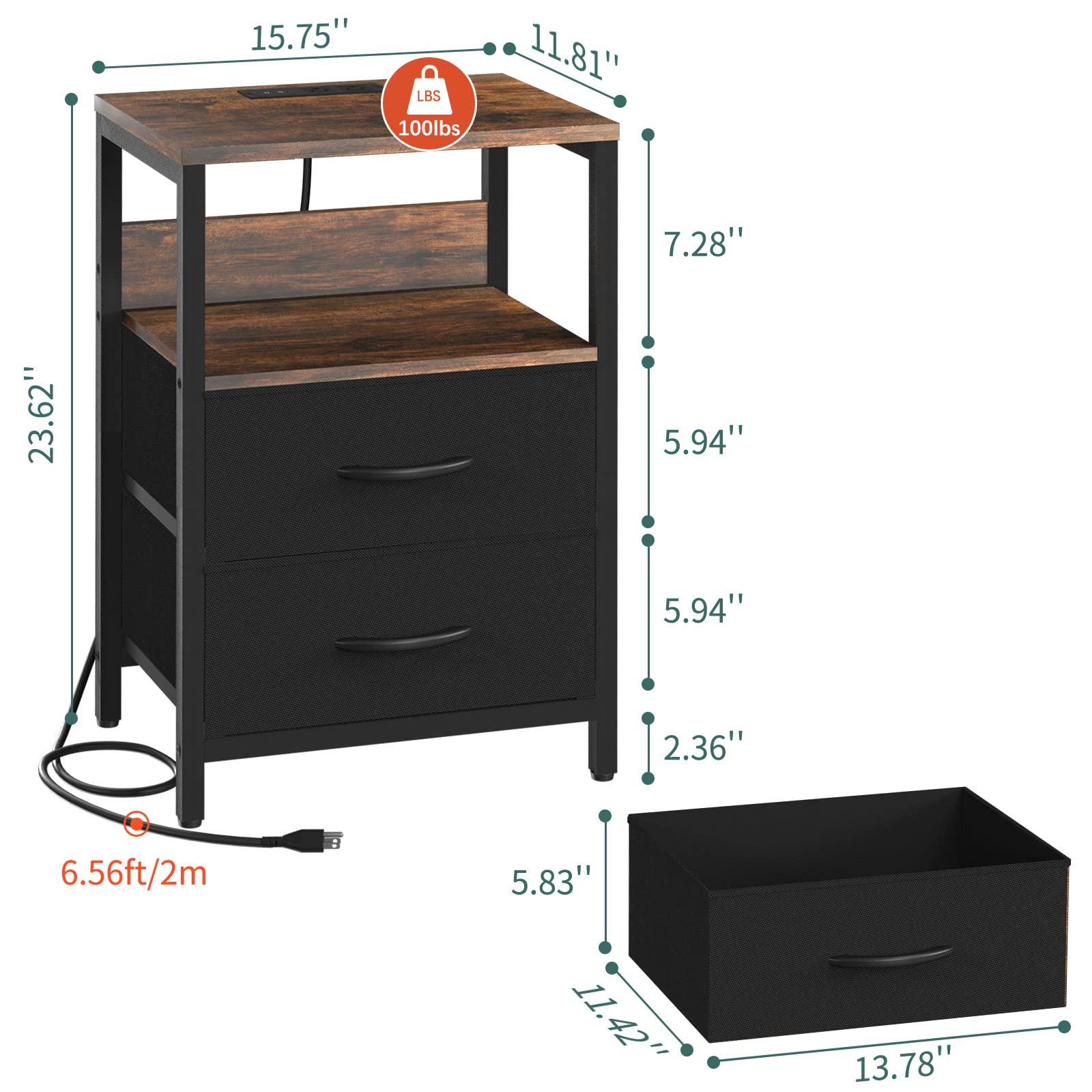 Yoobure nightstand sturdy construction with wood and steel for durability
