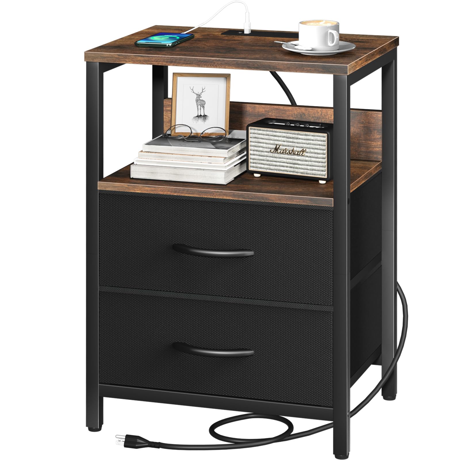 Yoobure nightstand with USB ports at bedside for easy charging